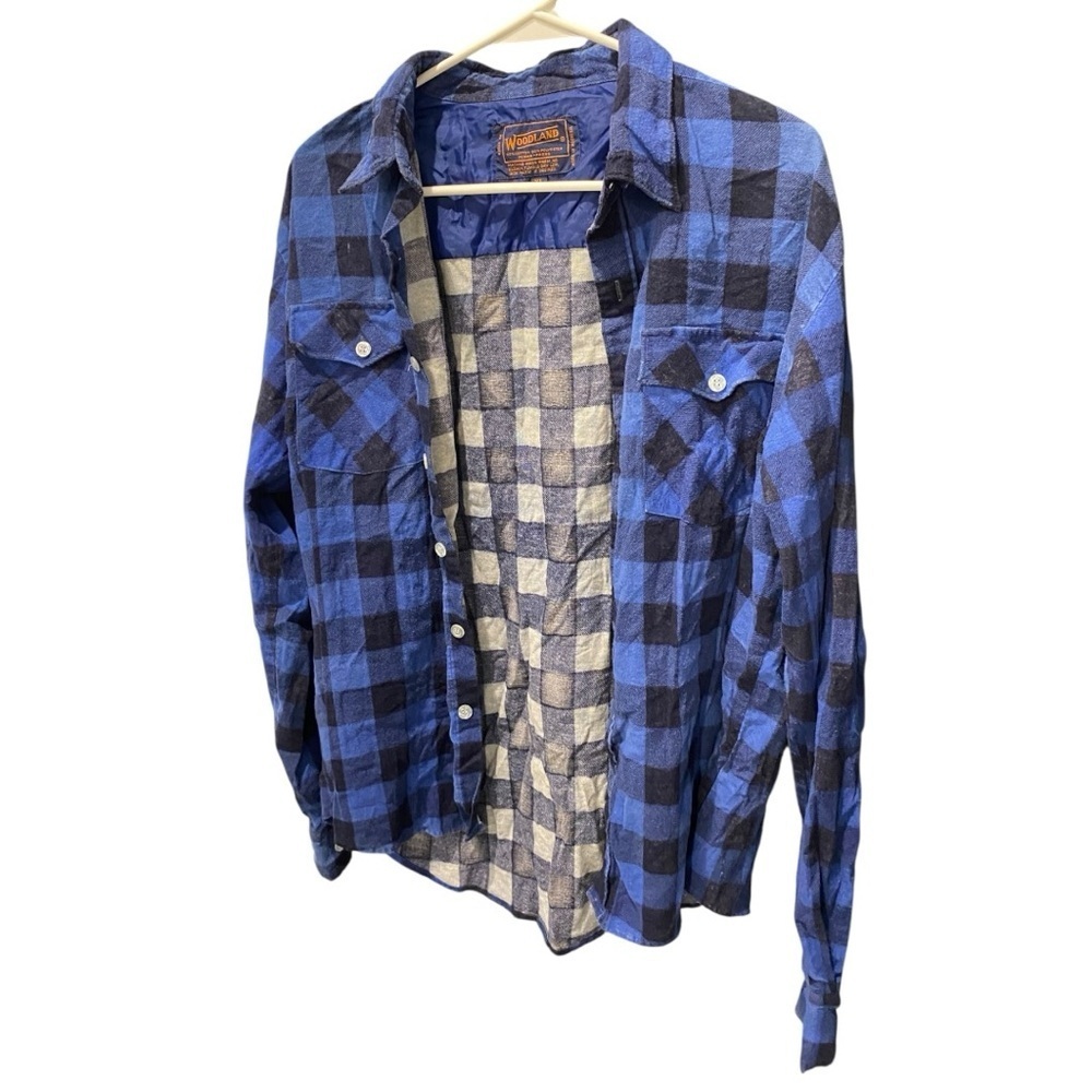 WOODLAND Mens Vintage Blue Plaid Flannel Shirt Shacket Size XL vintage flannel - Picture 2 of 6